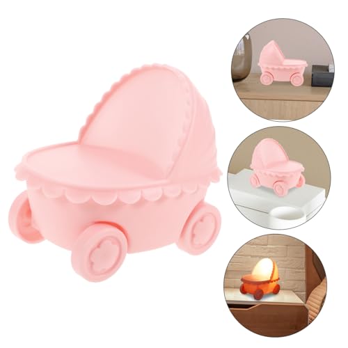 Lámpara de noche en forma de cochecito rosa de plástico miniatura 5