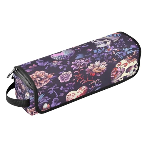 Bolso de viaje para herramientas de cabello Flowers Skull y alfombrilla resistente al calor, organizador para planchas, alisadores, rizadores y accesorios para el cuidado del cabello miniatura 1