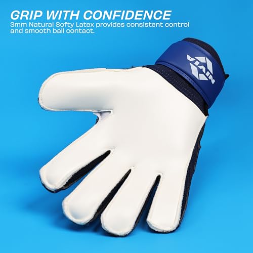 Image of Nivia Spider Goalkeeper Gloves for Men & Women, Hyper Grip Latex Palm, Embossed Cushioned PVC Backhand, Positive Cut, Airculated Sweat Management Design, Blue (Large)