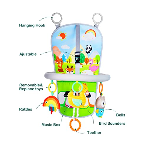 Car Seat Toys, Car Seat Toys For Babies 0-6 Months, Infants Kick & Play Activity Center Arch With Music, Baby Stroller Toys 3-6 Months, Developmental Toys For Toddlers,Travel Sensory Toys (Flamingos) #TOP2