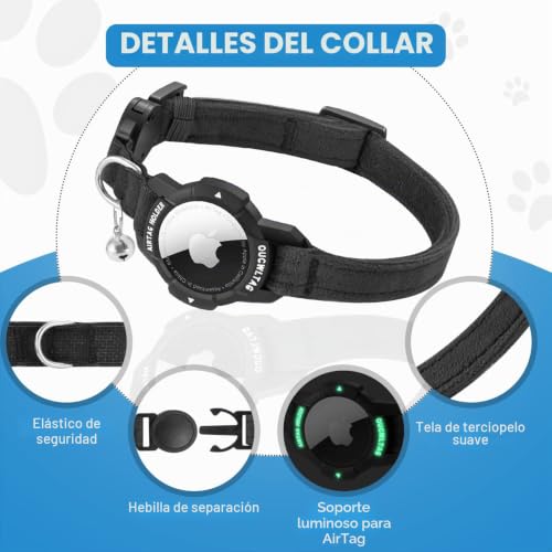 Collar AirTag para gatos luminoso con cierre de seguridad breakaway y banda elástica 3