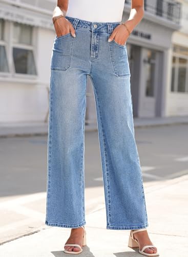 Astylish Women‘s High Waisted Straight Leg Jeans Stretchy Wide Leg Jeans Trendy Denim Pants2