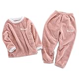 FEESHOW Kinder Flauschige Schlafanzug Pyjama Jungen Mädchen Zweiteiler Winter Warm Hauskleidung Anzug Kapuze Pullover Hose Set Rosa D 146-152/11-12 Jahre