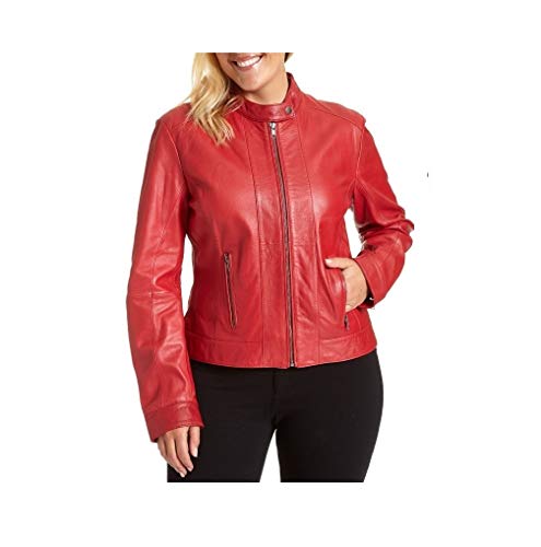 Excelled Women's Leather Moto Collar Scuba, red, X-Large