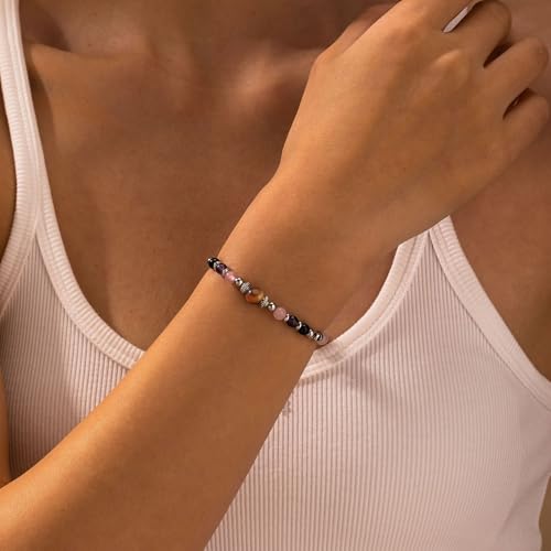 Image of Triple Threat Protection Anxiety Relief Gifts for Women,Natural Healing Crystal Bracelet Evil Eye Jewelry for Her Friends