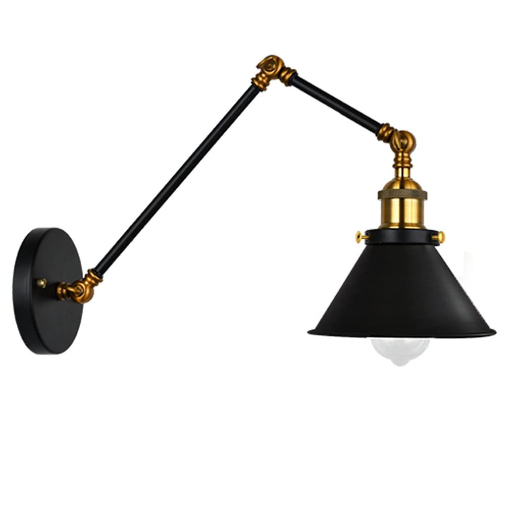 Industrial Adjustable Long arm Wall lamp, Wall Sconces Lighting Vintage for Living Room, Swing Arm Wall Light Black & Copper Retro with Plug Adjustable Lighting 30/15