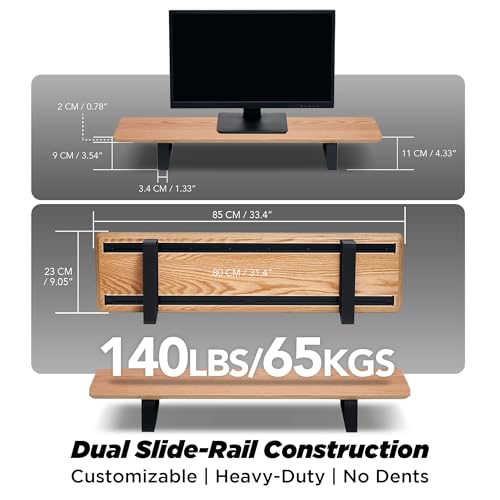 Image of ULTRARM Moodular Wooden Monitor Stand Desk Organizer, Standard 33.4 inch Oak | Customizable Organized Workspace, Aluminum Slide Rails, 10 Add-Ons Sold Separately: Storage Drawer, Tablet, Phone & More