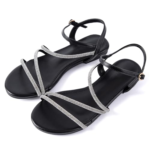 Image of Mtzyoa Women Flat Sandals Dressy Strappy Gladiator Summer Ankle Strap Nude Open Toe Comfortable Wedding Casual Leather Ladies Party Trendy Vacation