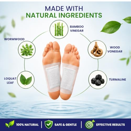 Image of Shatras Herbal Foot Patch for Detox & Relaxation | Overnight Foot Pads for Tired Feet | Natural Ingredients for Sleep Aid, Pain Relief, Toxin Removal with Bamboo Vinegar Foot Patches with Adhesive Sheets-20 Pieces (PACK OF-2)