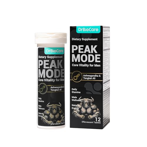 DrBioCare Peak Mode Core Vitality for Men 7-in-1 Effervescent Tablets | Tongkat Ali Maca & L-ArginineAshwagandha | Boost Stamina Drive & Blood Flow for Good Performance | Berry Flavor 12 Tablets