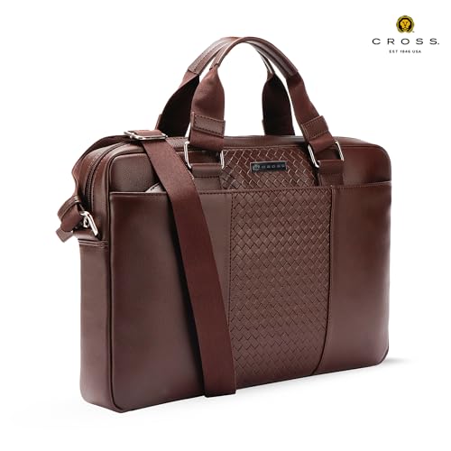 Image of CROSS Brown Vegan Leather 15 Inch Laptop Briefcase Messenger Bag For Men
