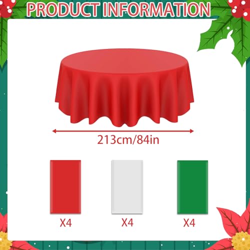 Image of 12 Pack Christmas Plastic Tablecloth, Xmas New Year Disposable Round Circle Waterproof Table Covers for Xmas Party Decorations