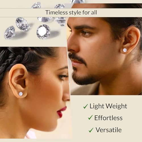 14k Gold Solitaire Round Cubic Zirconia CZ Stud Earrings for Women & Men with 14k Gold Butterfly Push Backings | 4MM-8MM with Gift Box3
