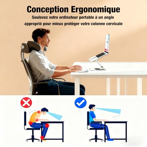 HIOCORE Laptop Ständer Höhenverstellbar, Faltbarer Laptop Stand aus Ergonomischer, Belüfteter Laptopständer mit 360° Drehbarer Basis, Kompatibel mit MacBook Air, Pro, Allen Laptops 10-17,3