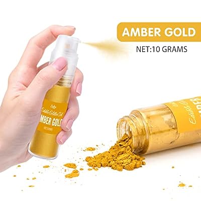 Edible Glitter Spray - 10g Edible Luster Dust Metallic Food Grade Coloring Glitter for Drinks, Cake Decorating, Baking - Edible Dust Powder Shimmer Dusting Powder for Icing,Chocolate,Candy(Amber Gold)