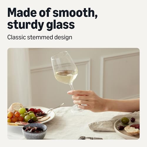 Amazon Basics Stemmed White Wine Glasses Set Of 4, 12 Oz Clear Glass, Classic Design for Everyday Dining, Weddings & Parties, Dishwasher-Safe - image 3