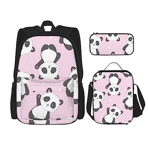 Sac à dos de voyage personnalisé panda rose avec sa trousse à déjeuner noire