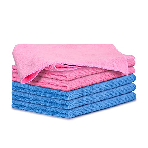 Improvia 6 Pack Microfiber Cleaning Cloth - Ultra-Soft, Highly Absorbent, and Lint-Free Wash Towels for Home Kitchen, Car, and More - Colors Pink, Blue, - 12â€ x 12