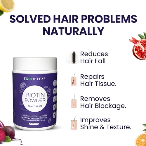 Image of Plant-Based Biotin Hair 10000mcg Supplement | For Men and Women | Hair Growth with Sesbania, Amla, Bamboo & Orange | Hair Control | Healthy Hair, Skin & Nails | 200g (Pack of 3)