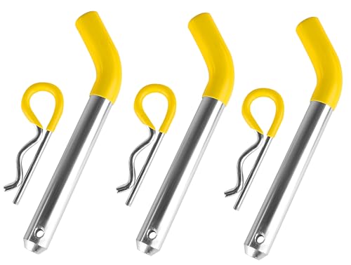 MaxxHaul 50565 3 Pack Trailer Hitch Pin & Clip with Rubber-Coated Vinyl Yellow Grip 5/8 Diameter Fits 2 Receiver