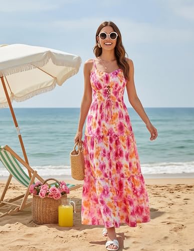 Image of GRACE KARIN 2026 Women's Spaghetti Vacation Sundress Summer Beach Flowy Boho Floral Maxi Dresses with Pockets