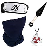 Lieferumfang: 1 x schwarzes Haarband, 1 x Kunststoff-Kunai, 1 x blaue Gesichtsmaske, 1 x Kakashi Sharingan Halskette.