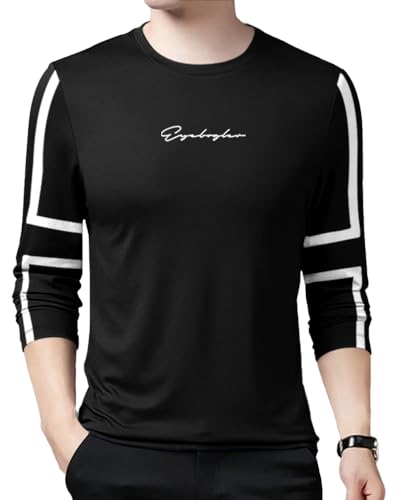 Image of Noble Monk Men Full Sleeve Round Neck T-Shirt | Printed Sleeves |Regular fit Tshirt for Men
