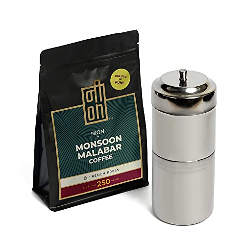Image of NION Monsoon Malabar Coffee Powder (250gm) + Filter Coffee Maker Machine | Coarse Grind | South Indian Authentic Robusta & Chicory Blend | Combo Pack | Starter Kit