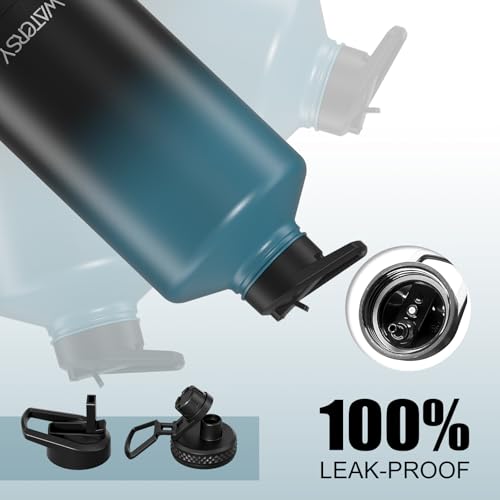 Image of 1 Gallon Water Bottle Insulated(Cold for 48 Hrs),BPA Free&Leak Proof,128oz Stainless Steel Water Jug,Large Water Bottle with Straw Spout Lids for Gym,Hiking,Camping&Travel,Black Blue