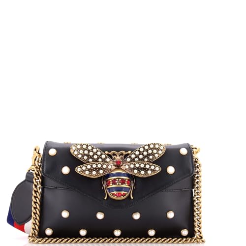 Pre-Loved Broadway Pearly Bee Shoulder Bag Embellished Leather Mini, Black