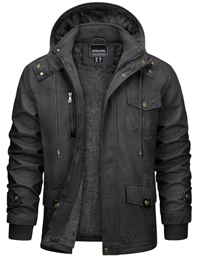 Image of CRYSULLY Men's Winter Casual Thicken Multi-Pocket Outwear Jacket Coat with Removable Hood 35 /33