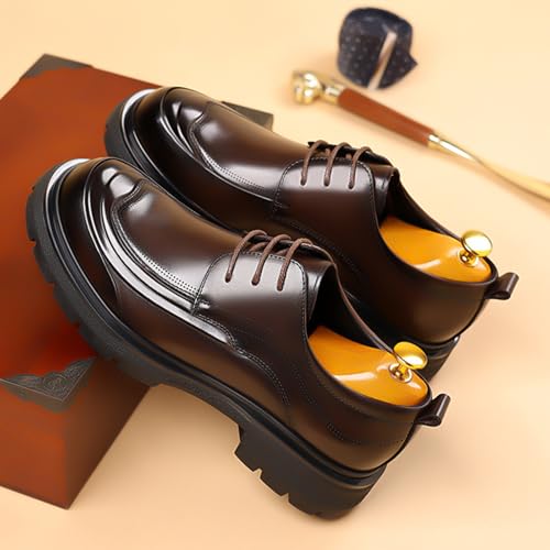 Men's Fashion Genuine Leather Wingtip Dress Oxford Shoes Retro Round Toe Comfortable Lug Sole Non-Slip Lace-Up Dress Shoes Business Work Shoes2