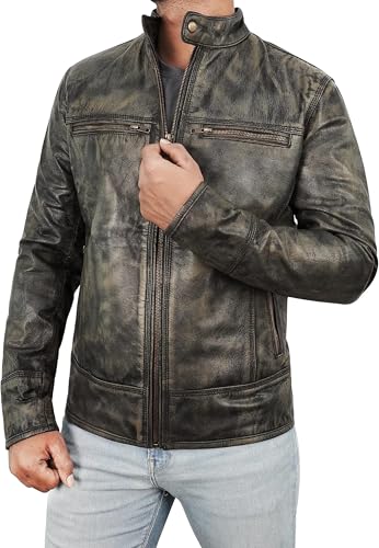 Image of Black Leather Jacket Men - Black Real Lambskin Mens Motorcycle Jacket