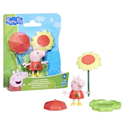 Peppa Pig Figurine Peppa avec Parapluie et Accessoires de Fleurs, Jouets préscolaires pour Filles et garçons de 3 Ans et Plus
