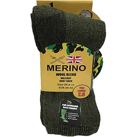 Mens Merino Wool Blend Military Boot Socks 2.8 TOG Warm Size 6-11- Green Cover
