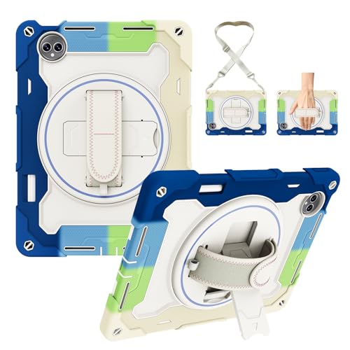 Coque Huawei MatePad Pro 13.2 antichoc avec béquille rotative et bandoulière amovible bleu blanc