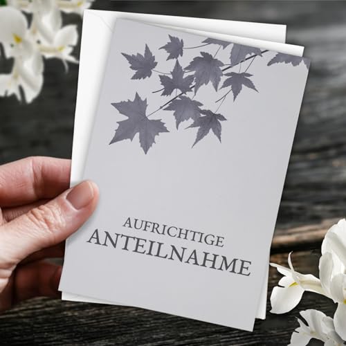 Trauerkarten mit Umschlag, 8er Set Trauerkarte/Beileids-Klappkarten 14.8 * 10.5cm mit Aufdruck, innen blank