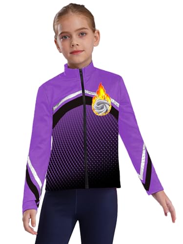 Kids Girls Gradient Dots Printed Long Sleeve Jacket Outerwear Color Block Zipper Figure Skating Sweatshirt