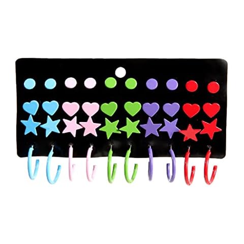 Gereiny 20 Pairs Women Stud Earrings Kit Colored Mini Earrings Star Stud Earrings Loop Earrings Set for Girl Dates Wedding Party Assorted Cover