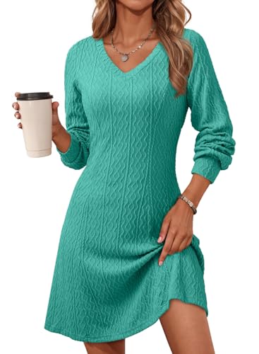 Image of Dokotoo Sweater Dress for Women Long Sleeve V Neck A Line Knit Mini Dresses | Fall Winter Clothes 2026,Comfy Slim Fit Dresses for Party Cocktail Club Night Going Out Work Office Homecoming Wedding Guest