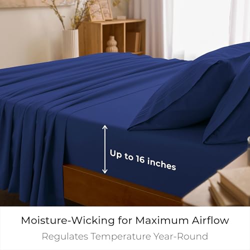 Image of Mellanni Queen Sheets Set - 4 PC Iconic Collection Bedding | Hotel Luxury, Extra Soft, Cooling Bed Sheets - Wrinkle, Fade, Stain Resistant (Queen, Royal Blue)