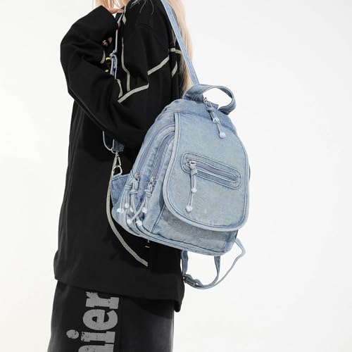 Teclado Denim Backpack Small Casual Bookbags Travel Daypacks (Light Blue)4