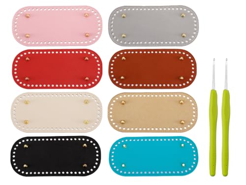 Anlising 8 Piezas Crochet Bolsa Inferior, Bolsa Cojín Inferior, Enviar 2 Ganchillo, Oval Cojín Inferior de Cuero, Base para Bolsos Crochet, Almohadilla Inferior de Bolso, para Bolso Tejida a Mano DIY