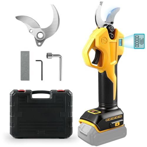 Tijeras para podar con batería compatible con Dewalt 20V-batería (sin batería), tijeras sin escobillas con 2 velocidades, pantalla digital, 30mm diámetro de corte, repuesto cuchillas y plástico caja
