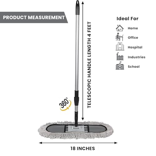 Image of Zureni Floor Sweeping Mop with Microfiber Head, Wet & Dry Floor Cleaning Mop, 4 Ft Long Telescopic Handle, 360 Degree Rotating Mop for Home & Kitchen, 18 Inch Head (Random Color)