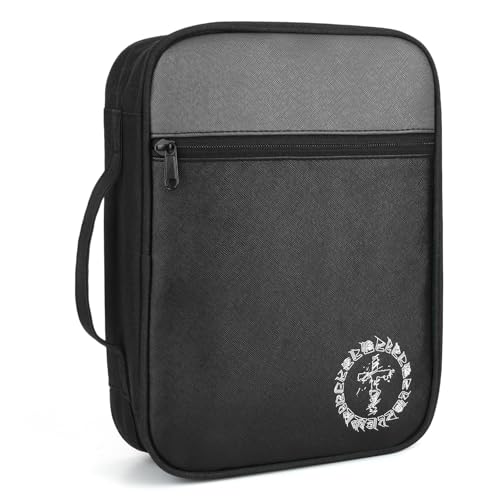 CDBXPRG Bible Cover Bible Carrying Book Case for Women Protective Church Organizer Holder Bag with Handle Pockets Christian Gift for Girls Boy and Men Grey