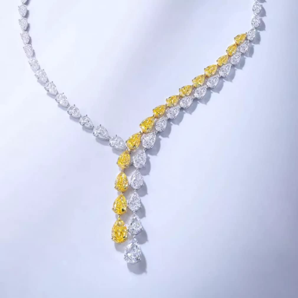 925 Sterling Silver Poire Fantaisie Vivid Yellow Sapphire Moissanite Pendentif Colliers pour Femmes Cadeau