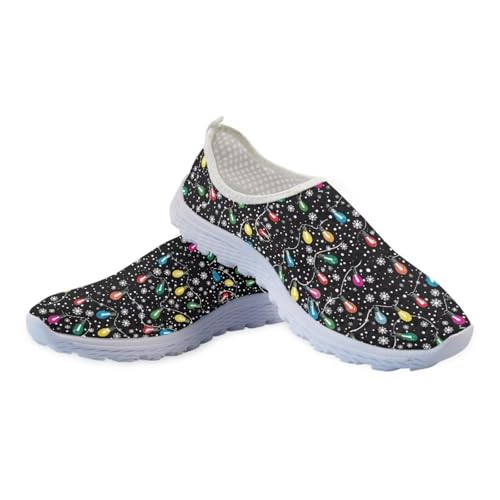 Women Casual Shoes Christmas Printed Breathable Mesh Loafer Slip on Walking Sneaker for Drive Walking4