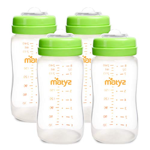 Image of Matyz 4-PACK Breastmilk Storage Bottles With Lids (Green, 8oz Each) - Wide Mouth Breastmilk Collection Storage Bottle - Leakproof Breast Pump Bottle for Spectra Medela Philips Breast Pumps