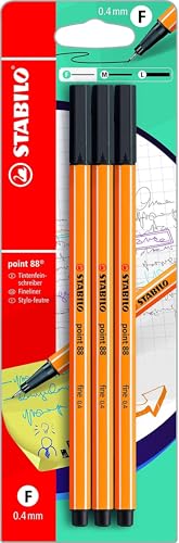 STABILO Stylo feutre pointe fine point 88 - Blister x 3 stylos feutres - Noir
